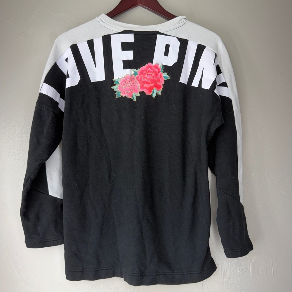 Victoria's Secret PINK Lace Up Sweatshirt Black White Floral Y2K Small